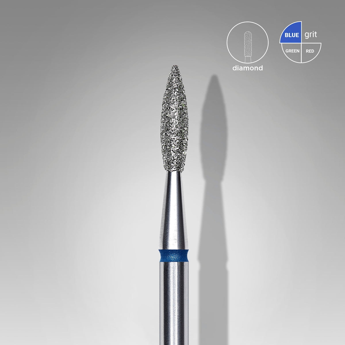 STALEKS EXPERT Diamond nail drill bit pointed flame blue, head diameter 2,1 mm, working part 8 mm
