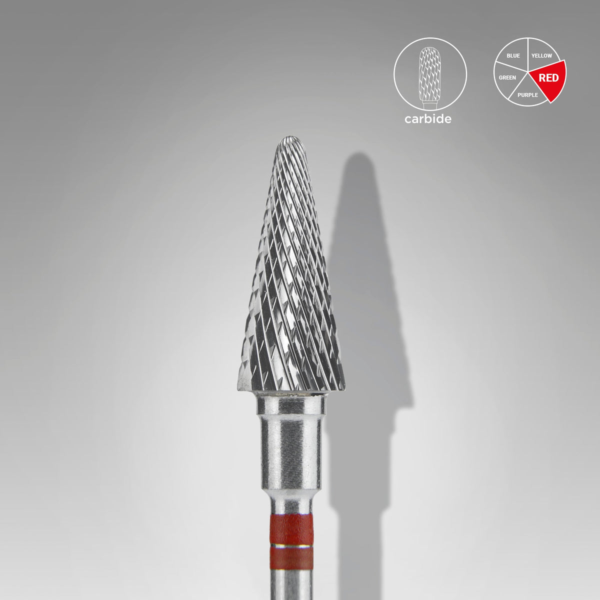 STALEKS EXPERT Carbide nail drill bit for left-handed users cone red, head diameter 6 mm, working part 14 mm