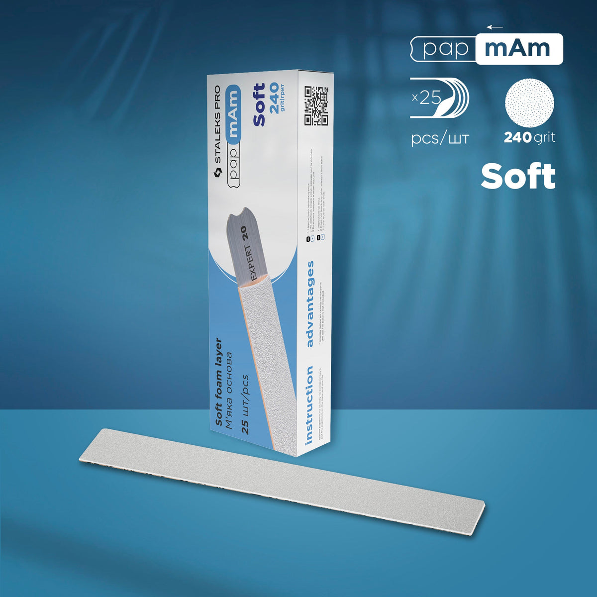 STALEKS EXPERT 20 papmAm Nail files for straight base on soft foam layer, 240 grit (25 pcs)