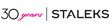 Staleks logo celebrating 30 years with black text and pink accents on a white background