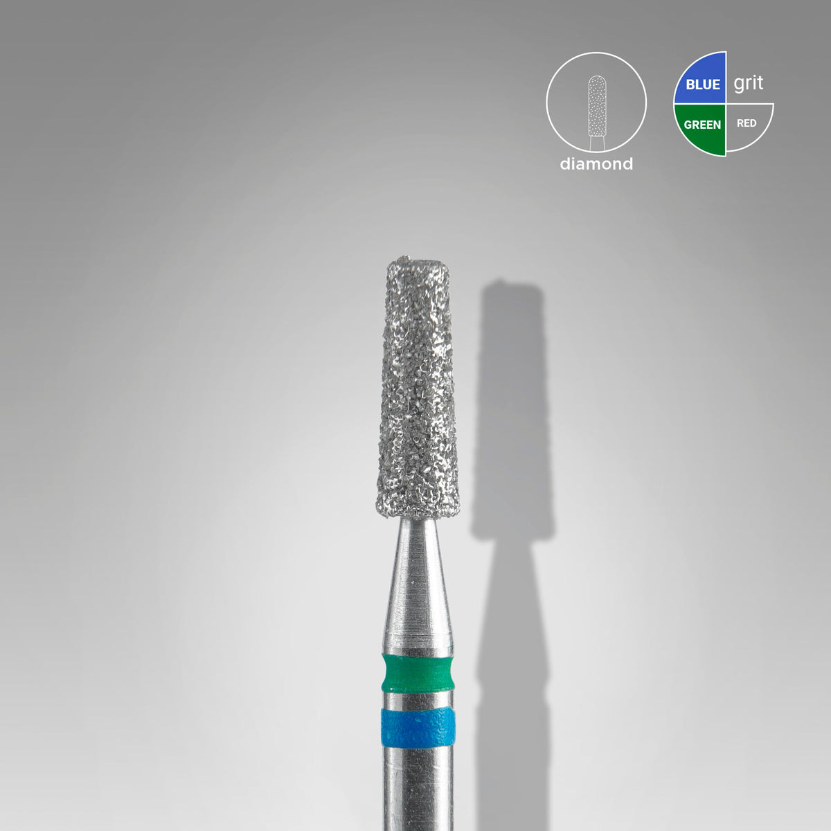 STALEKS EXPERT Deimantinė DUO freza „kūgis“ mėlyna-žalia, skersmuo 2,5 mm, darbinė dalis 8 mm