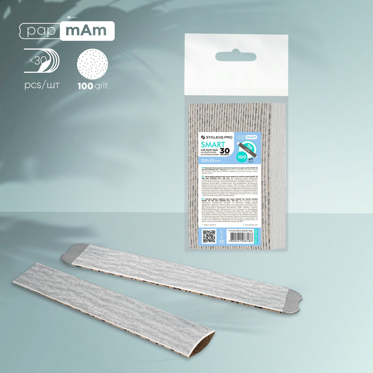 STALEKS SMART 20 papmAm Nail files for straight base on soft foam layer, 100 grit (30 pcs)
