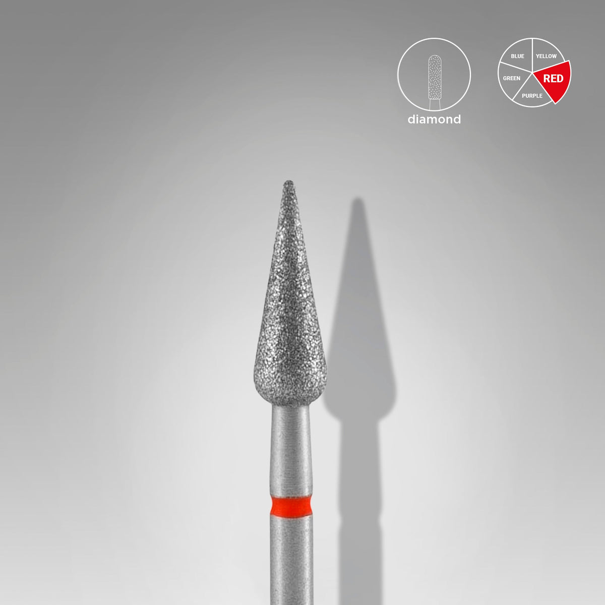 STALEKS EXPERT Deimantinė freza „aštrus kriaušės formos“ raudona, skersmuo 4 mm, darbinė dalis 12 mm