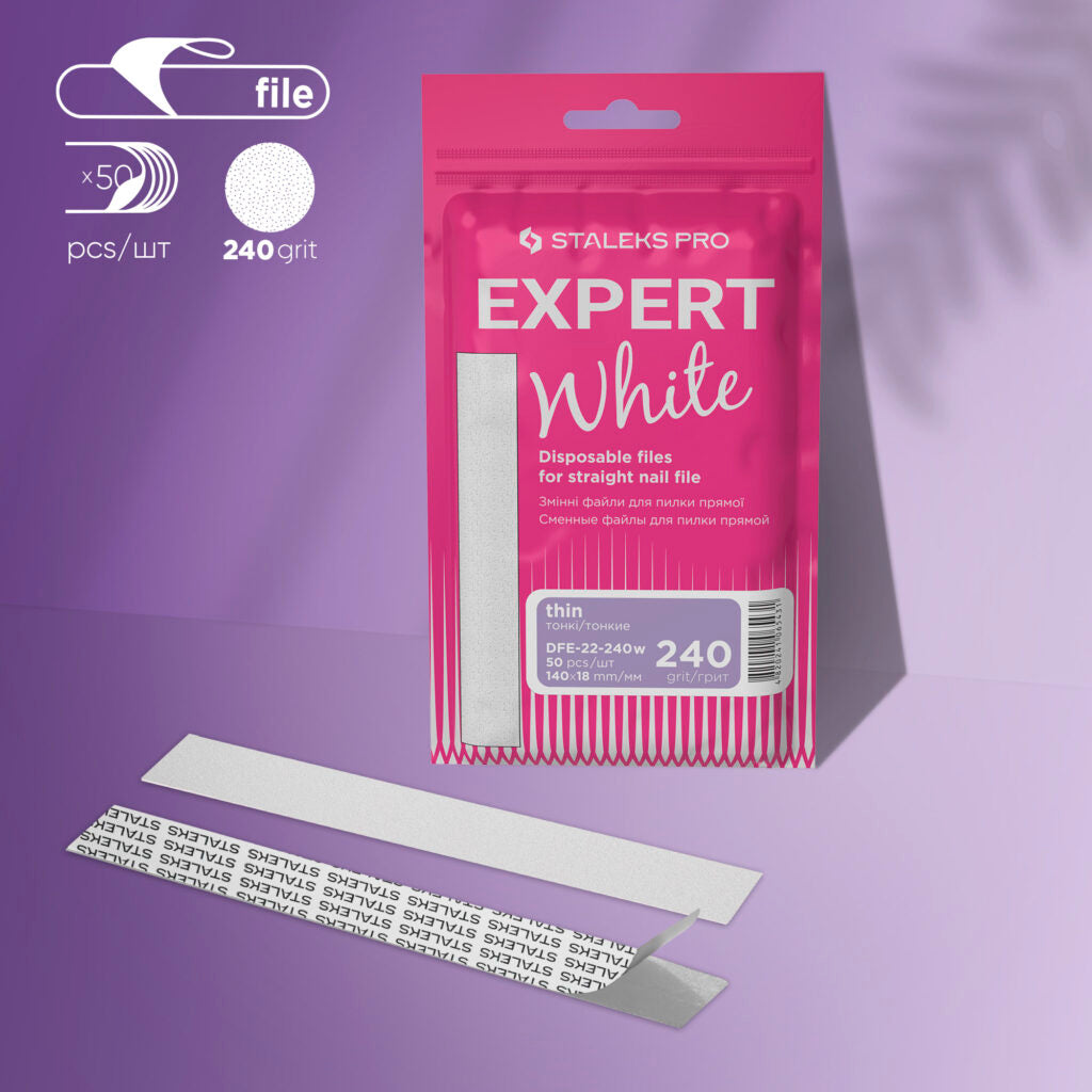 Baltas vienreizlietojamās vīles taisnai nagu vīlei Staleks Pro Expert 22, 240 grit (50 gab.).