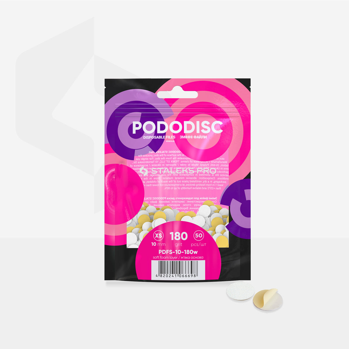 STALEKS EXPERT 10 PODODISC XS PODODISC pedikür diski için yumuşak tabanlı değiştirilebilir yapışkan yedek zımpara, 180 grit 10 mm (50 adet)