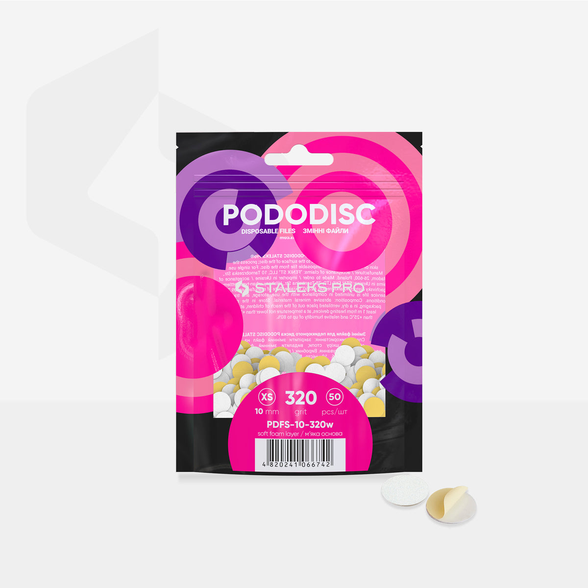 STALEKS EXPERT 10 PODODISC XS File adezive pentru disc de pedicură pe bază moale, granulație 320, diametru 10 mm (50 buc)