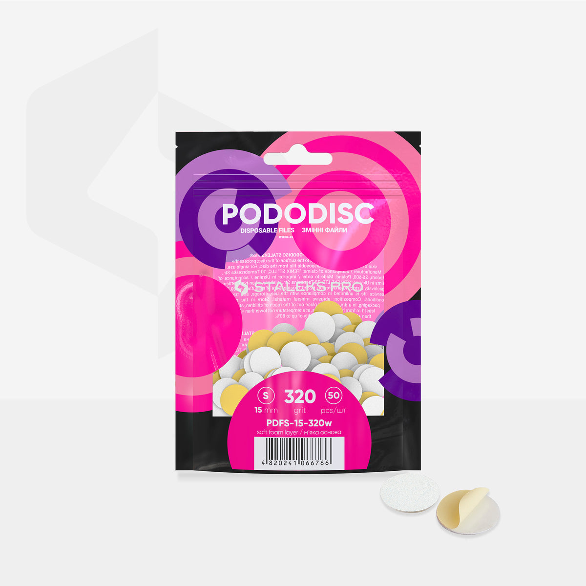STALEKS EXPERT 15 PODODISC S Limas adhesivas reemplazables sobre una base blanda para el disco de pedicura, grano 320, 15 mm (50 uds.)