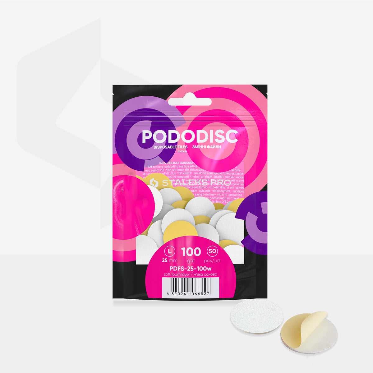 STALEKS EXPERT 25 PODODISC L Lime adesive intercambiabili con supporto morbido per disco pedicure, grana 100, 25 mm (50 pz)